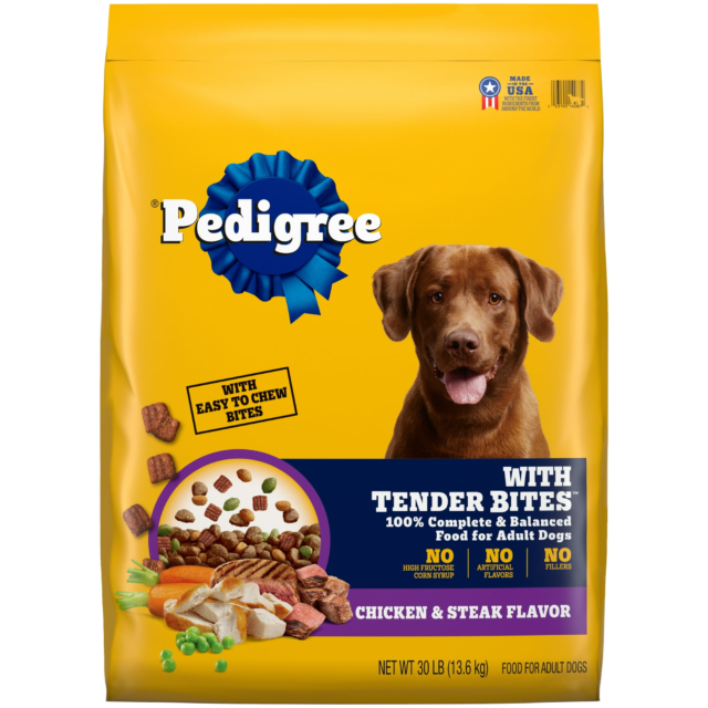 Pedigree With Tender Bites Complete Nutrition Adult Dry Dog Food Chicken & Steak Flavor Dog Kibble, 30 Lb Bag