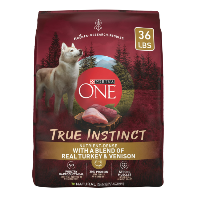 Purina ONE True Instinct Dry Dog Food for Adults, High Protein Real Turkey & Vension, 36 lb Bag
