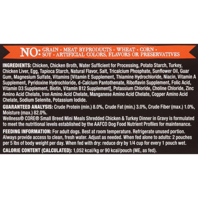 Wellness CORE Natural Grain Free Small Breed Mini Meals Wet Dog Food, Shredded Chicken & Turkey Dinner in Gravy, 3-Ounce Pouch (Pack of 12) - Image 2