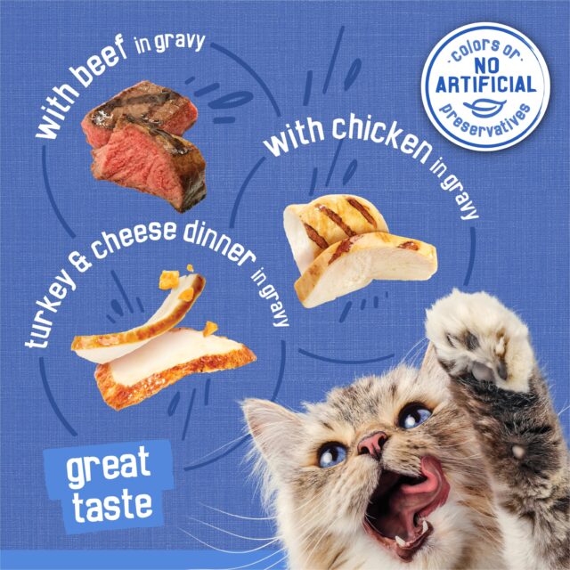 Purina Friskies Gravy Shreds, Beef, Chicken, Turkey and Cheese, Wet Cat Food, 5.5 oz Can, 24 Pack - Image 3