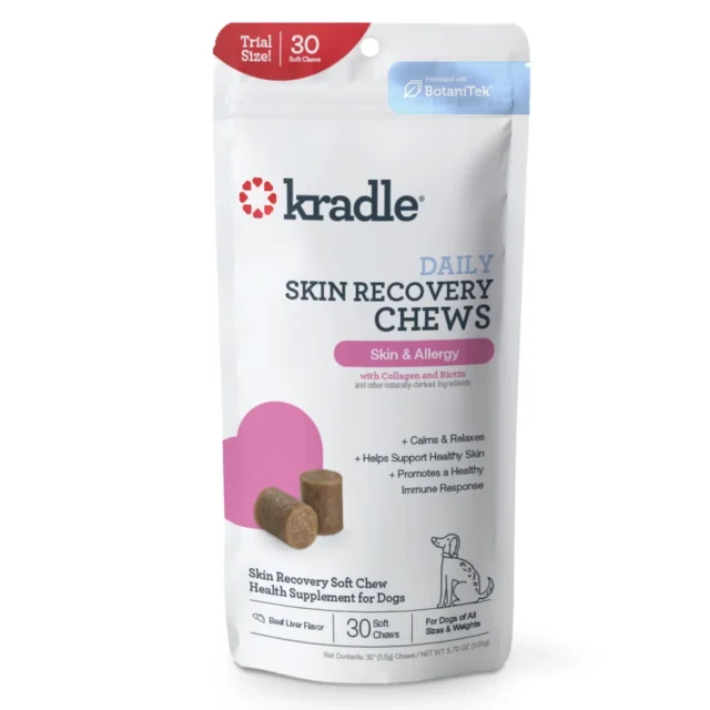 Kradle Calming Skin Recovery Soft Chews Dog Skin & Coat Support, Beef Liver Flavor, 30 Count