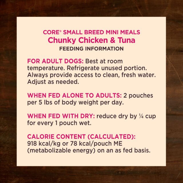 Wellness CORE Natural Grain Free Small Breed Mini Meals Wet Dog Food, Chunky Chicken & Tuna Dinner in Gravy, 3-Ounce Pouch (Pack of 12) - Image 4