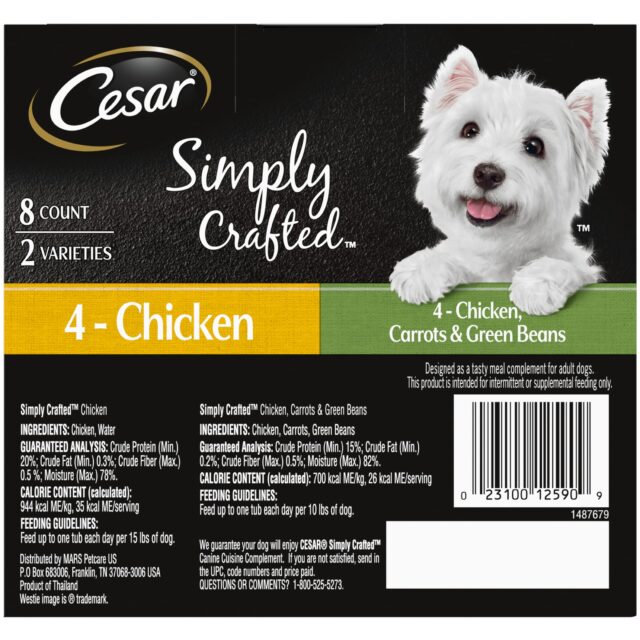 Cesar Simply Crafted Variety Pack Wet Dog Food Topper Adult, 1.3 Oz, Pack Of 8 - Image 2