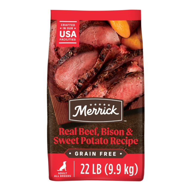 Merrick Grain-Free Dry Dog Food for Adults, High Protein Real Bison, Beef & Sweet Potato, 22 lb Bag
