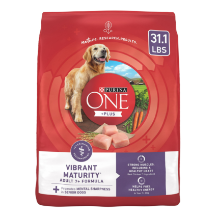 Purina One +Dry Dog Food for Senior Dogs Vibrant Maturity Adult 7 Plus, Real Chicken, 31.1 lb Bag